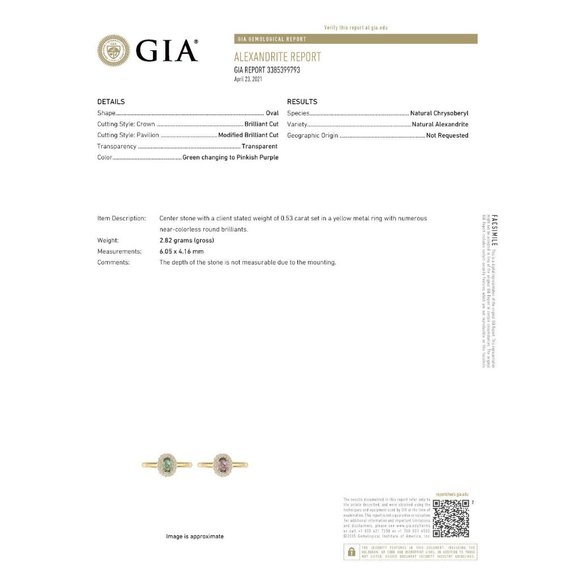 Natural Alexandrite June Birthstone Diamond 18k Yellow Gold Ring - Picture 4 of 5